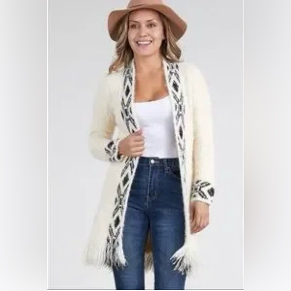 Oceanus Sweaters - Oceanus Tribal Aztec Print Cardigan Sweater Size M